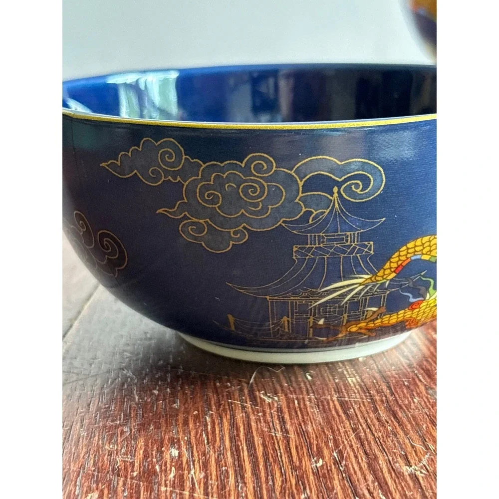 Williams Sonoma Blue Dragon Cherry Blossom Pagoda Porcelain Bowls Set of 2